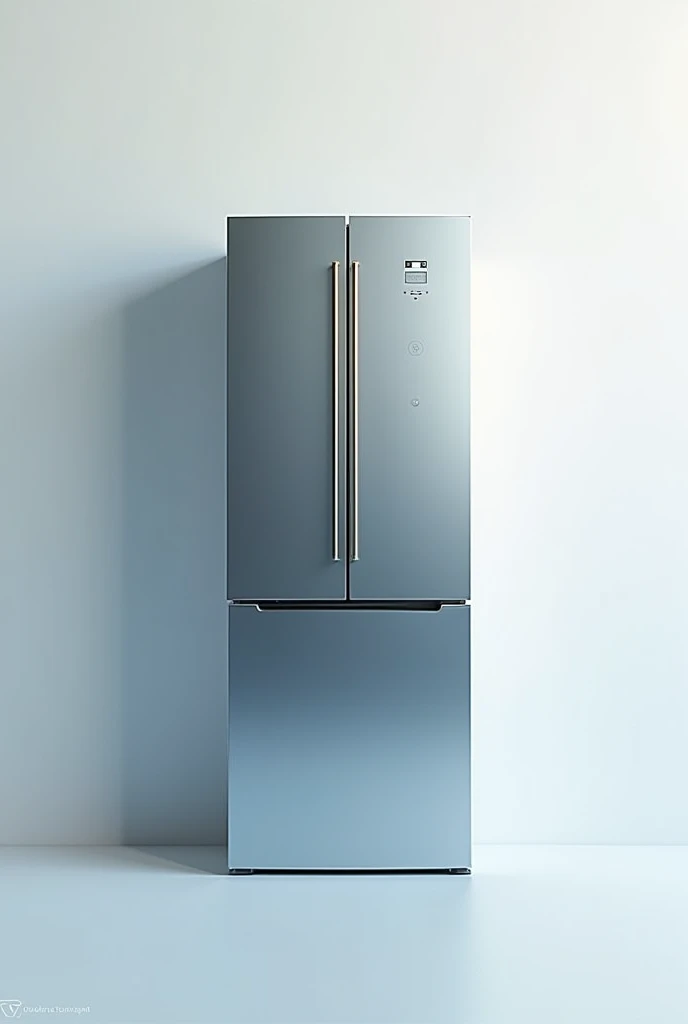 Generate a logo for a new refrigeration company from the silhouette of a refrigerator with an elegant style with the name frio tec and the slogan cold technicians using silver blue and gold colors 