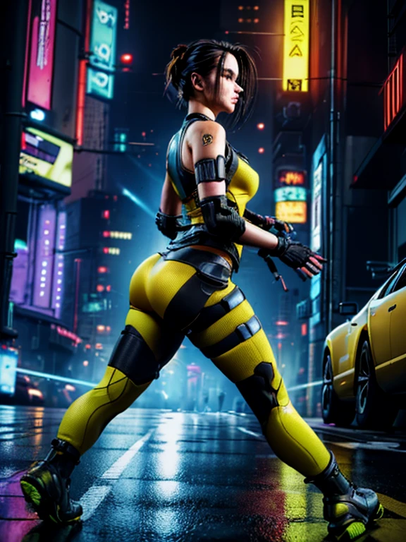 (yellow cyberpunk speed tactical suit:1) (1woman) dark theme :: focus on closeup face, serious face, cibetic visor, :: medium black hair, thick thighs :: ultra realistic futuristic speedster scifi cyberpunk athletic woman, black eyes, ((running in the middle of the street with yellow rays, cyberpunk, shadowrun, scifi high tech cyberpunk)) :: cool cyberpunk yellow speed combat suit :: natural lighting :: bokeh :: 8k ::  best quality :: masterpiece :: insanely detailed:1.5