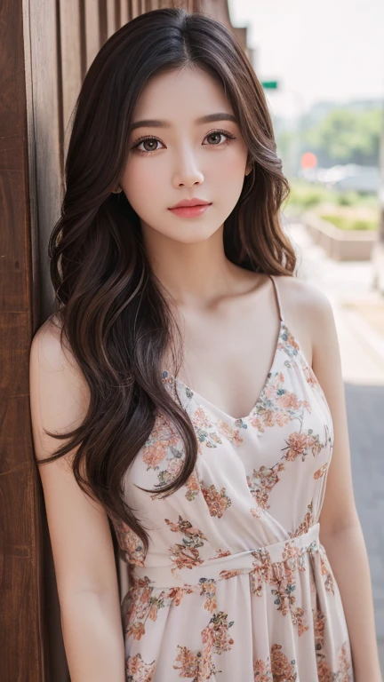 ((Highest quality, 8k, masterpiece: 1.3)), One person, Slender beauty: 1.3, (Long Hair: 1.2), Floral Dress, Long legs: 1.1, Very beautiful face, Beautiful Eyes, double eyelid, Outdoor