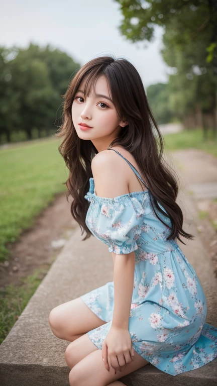 ((Highest quality, 8k, masterpiece: 1.3)), One person, Slender beauty: 1.3, (Long Hair: 1.2), Floral Dress, Long legs: 1.1, Very beautiful face, Beautiful Eyes, double eyelid, Outdoor