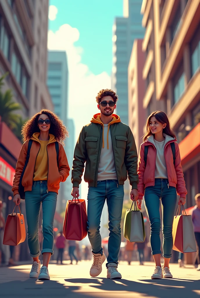 Image de plusieurs amis avec des sacs d'achat Street wear