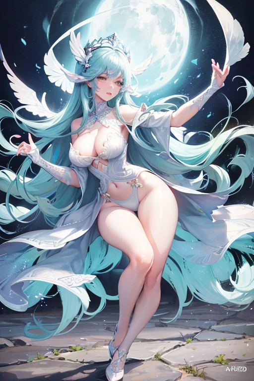 a gorgeous nymph, detailed high quality full body portrait, blushing face, beautiful detailed eyes, beautiful detailed lips, extremely detailed face, long eyelashes, porcelain skin, flowing hair, graceful pose, ethereal, fantasy, vibrant colors, natural lighting, photorealistic, 8k, best quality, masterpiece