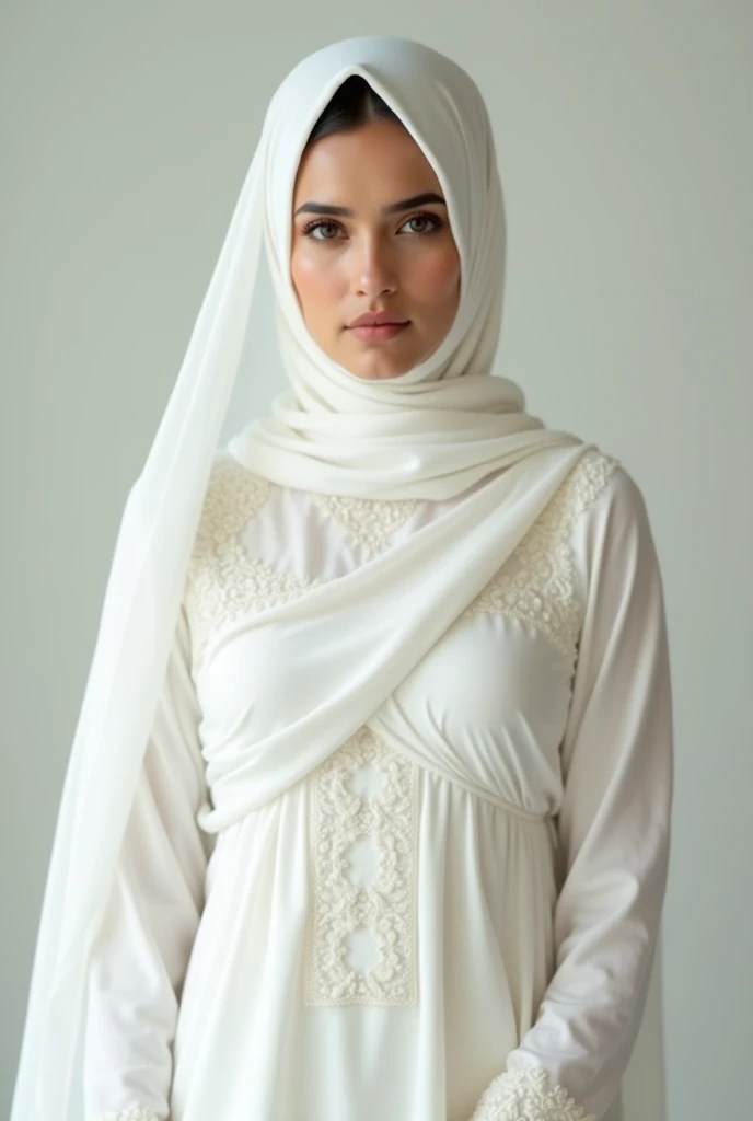 Multiple images of A beautiful Pakistani origin girl wearing traditional Pakistani white outfit and hijab