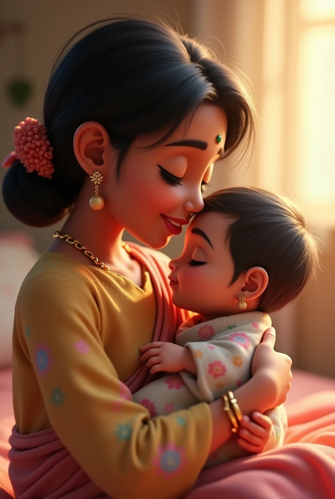 Mom and baby cute indian skin tone beutiful
3D animation
