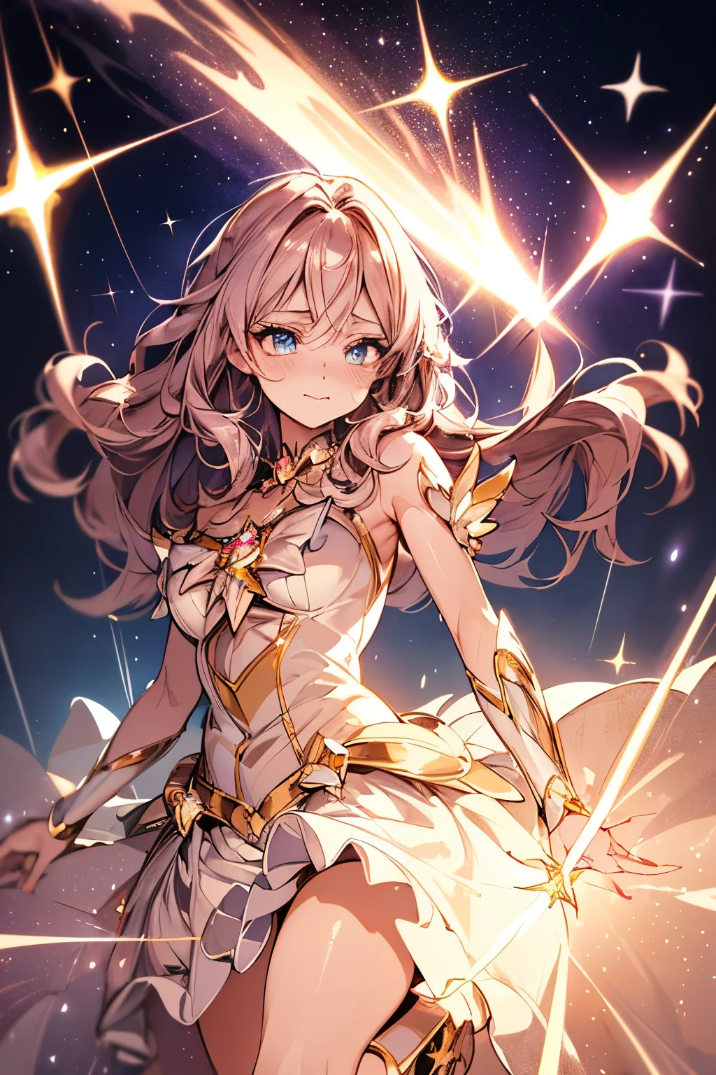 (Magical Girl)), ((Gorgeous Starry Background)), ((Ultra Detailed)), ((Best Illustration)), ((Movie Lighting)), Dynamic Angle, Floating, Fine, (Flash: 1.2), (Shine: 1.2), (Shine: 1.2), Classic, (Drawing: 1.1), (Sketch: 1.1), (Best Quality), (Illustration: 1.2), (Anime Style), (Solo), Beautiful Detailed Face, (Cute Face: 1.3), (Big Eyes)), Colored hair, (long hair: 1.2), (flowing hair: 1.2), (magical girl costume), detail, (sparkling wand: 1.3), (magic effect: 1.3), (flowing dress: 1.2), (cute boots: 1.1), (transparent fabric: 1.1), (flickering: 1.2), (glow: 1.2), (sparkle: 1.2), (sparkle: 1.2), (sparkle: 1.2), (shimmer: 1.2)