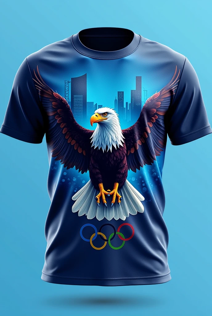 make an atlanta city sports shirt ,with the eagle ,referring to the Olympics that took place ,with shades of blue and minimalist details 
