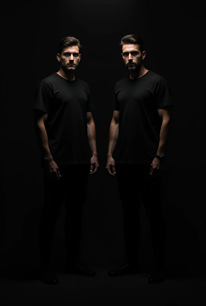 2 man black t-shirt black background