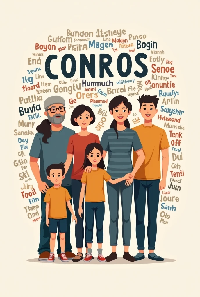 family t shirt design that has a big word “ConRos”, then small names background with these following names 

Tof
 Wendy
 Syrelle
 LJ
 Tita Selle
 Kenzie
 Tet
 Rhiniel
 Lyrie
 Tito Arnold
 Nisha-
 Lucky
 Mia
 Sam
 NJ
 Kobe
 Thea
 Tito Rye
 Ate Ivee-
Mavm
 Mama Mindang
 Tita Zhay
 Lades
Tata
Neil
 Rhona
 Tito Alex
 Taghie
 Naiselle
 Tito June
 Mommy
 Ate Loves
 Tita Izhay
Lyka
 Tatay
 Ma Weng
 Papa RR
 Shien
 Ava
Bap Te
Adam
