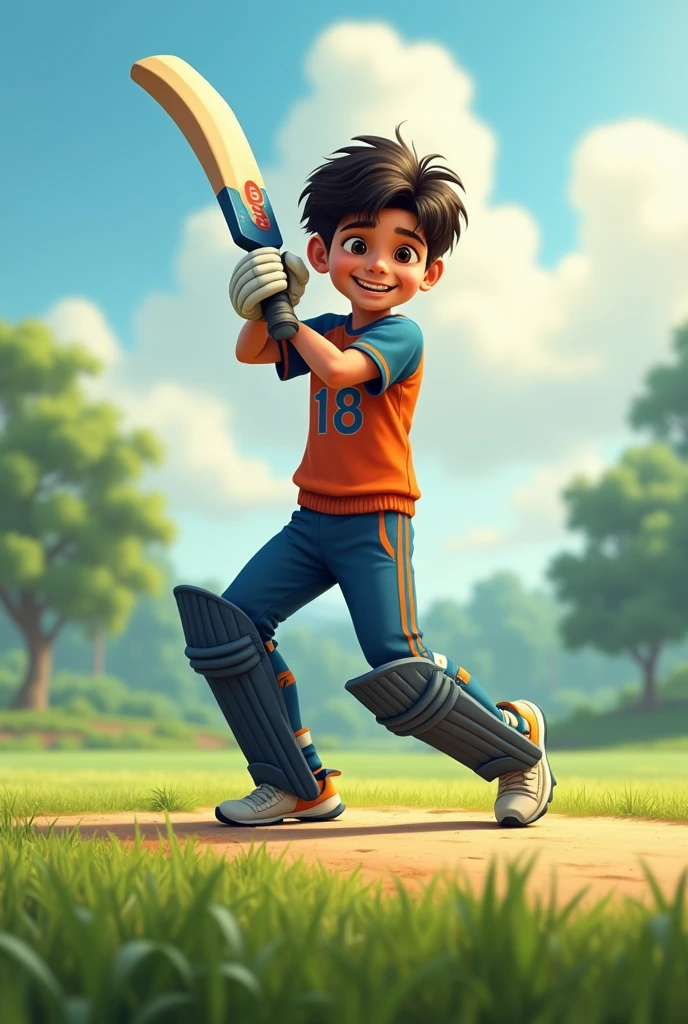 A boy playing cricket his jersey number 18 and his name pranshu