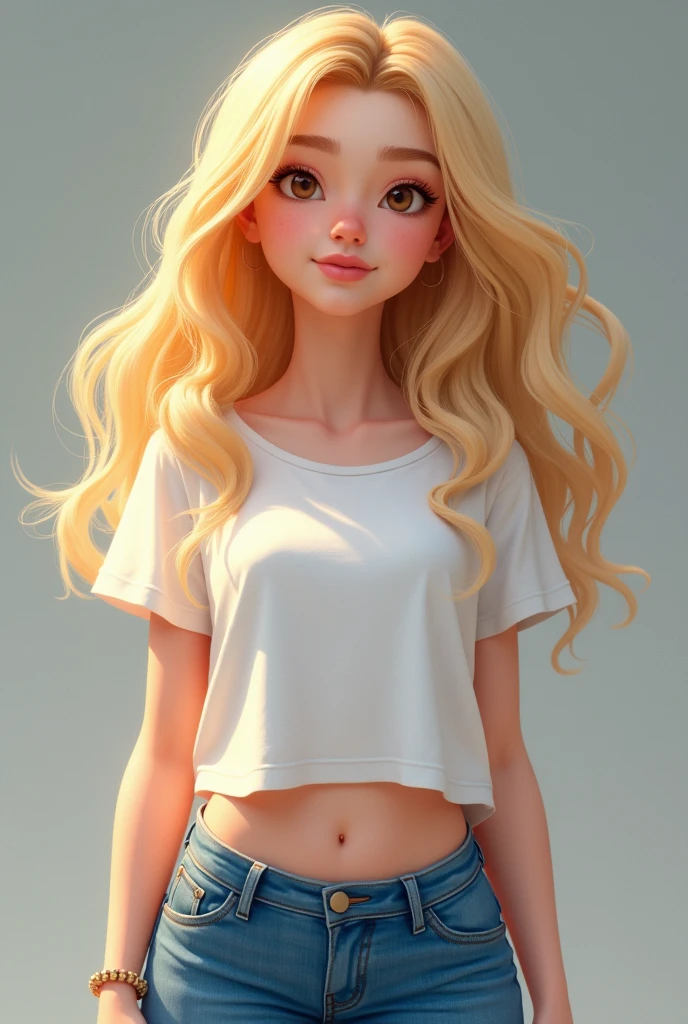 teen girl blond white t-shirt and jeans