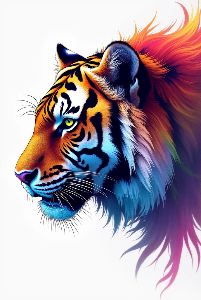 tiger head only, add rainbow colors, background white,