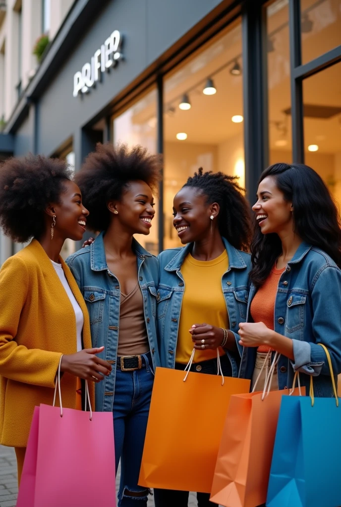 Image de 5 amis noirs avec des sacs d'achat devant le magasin BABISHOPSTORE