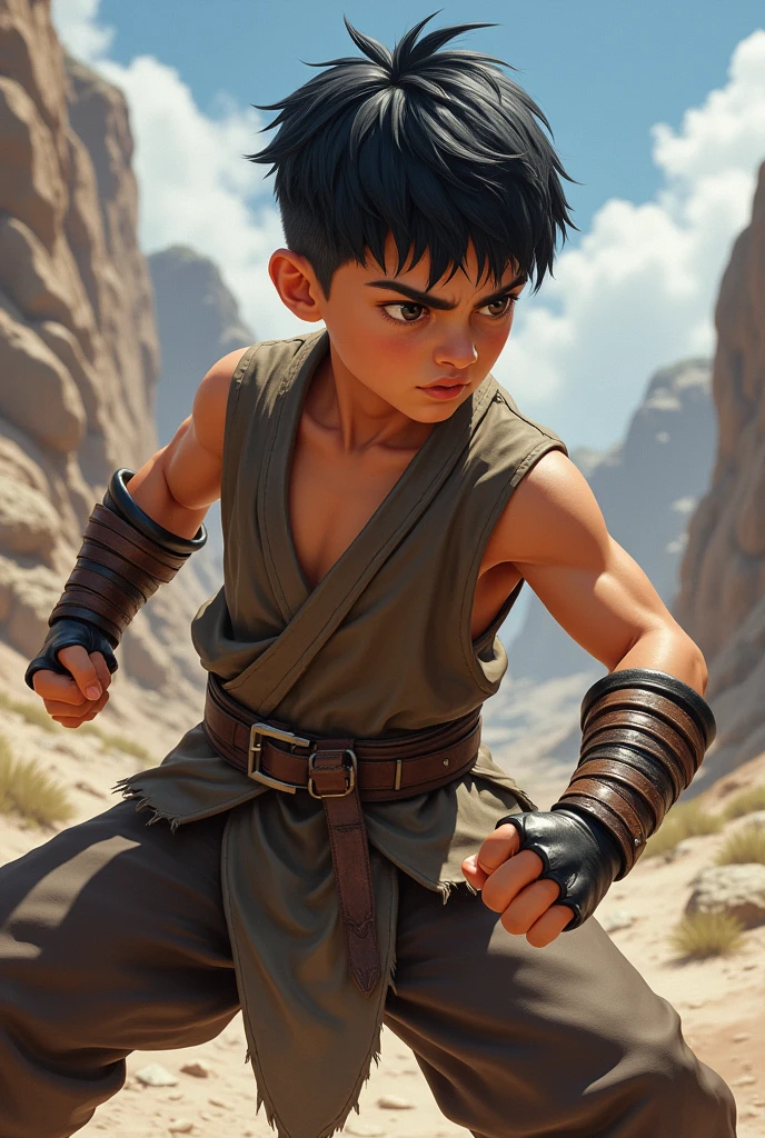 young western rpg fighter monk with short black hair in fighting pose

