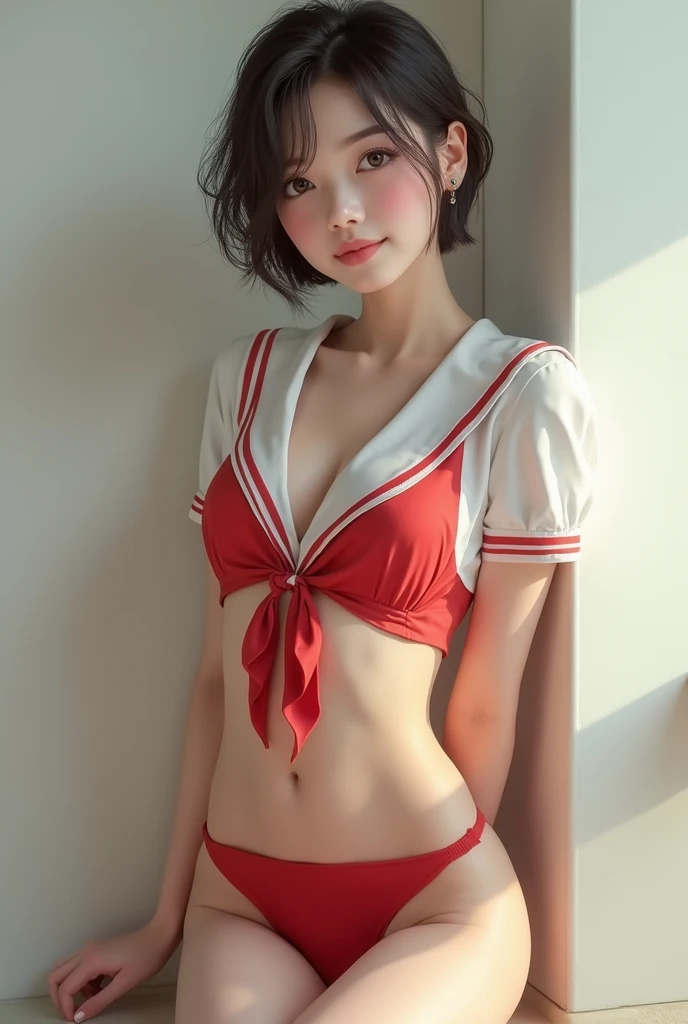 A very beautiful 20-year-old Japanese woman, (とてもcute顔:1.9), (smile:1.9), (Sexy Body, Beautiful body:1.2),(Looking into the camera, Kind eyes:1.3), (超High resolution;1.9) ,(Very beautiful eyes, Extremely beautiful skin), {masterpiece}, {Highest quality}, High resolution, Very detailed, 8k, cute, {Very delicate and beautiful}, In detail,Amazingly beautiful, {Photorealistic}, Intricate details, Very detailed, {Beautiful Face}, Very detailedな, Written boundary depth, Beautiful visual effects, (Glowing Skin) , {one person's}, (double eyelid, Round face), RAW Photos,Big eyes, (Stewardess Uniform:1.4), (Showing panties, Thighs, short hair:1.5), Brilliant point, Looking up, Ano-chan