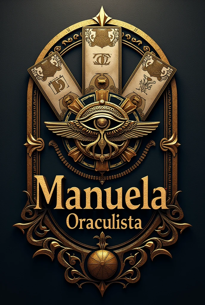 Create a logo with the Manuela Oraculista Theme and that the logo has the name Manuela Oraculista and tarot cards and the Egyptian eye