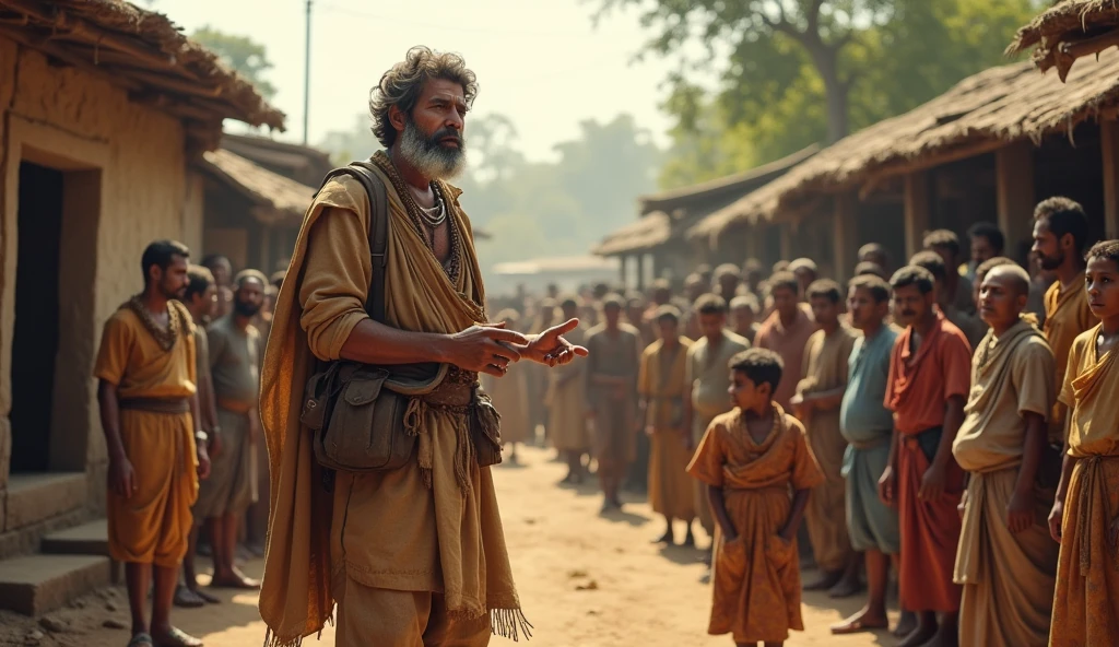 **One day, a famous traveler arrived in the village. The whole village was fascinated by his arrival. The traveler said he had an important message. Everyone eagerly listened, and Rahul was among the crowd.**