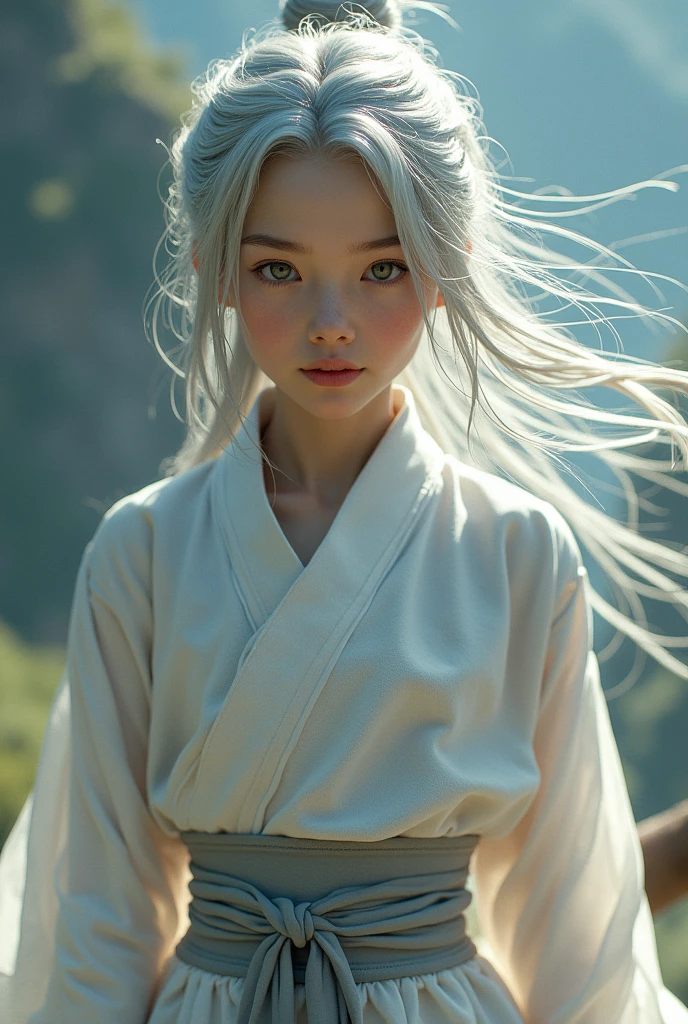 silver hair,woman,Childlike,Martial arts