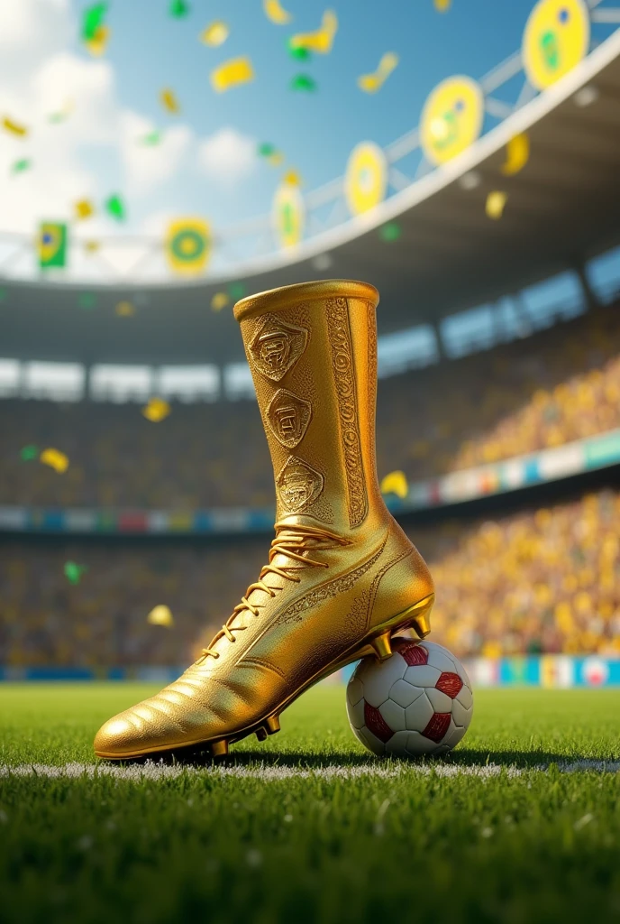 Golden Boot in Brazil , with ball, and a stadium
