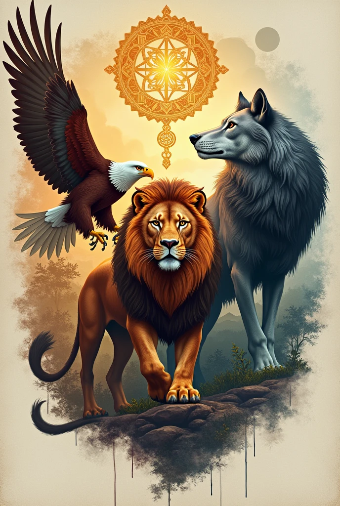 imagens of aa águia que representa "focusing", of a "Lion" com que representa disciplina e of a lobo que representa "Action"