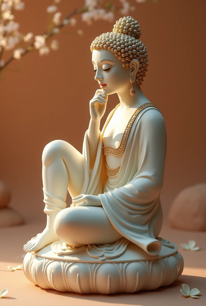 Bodhisattva in Cloth、Thinker Pose、Eyes closed
