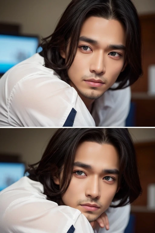 A handsome man with big double eyelids