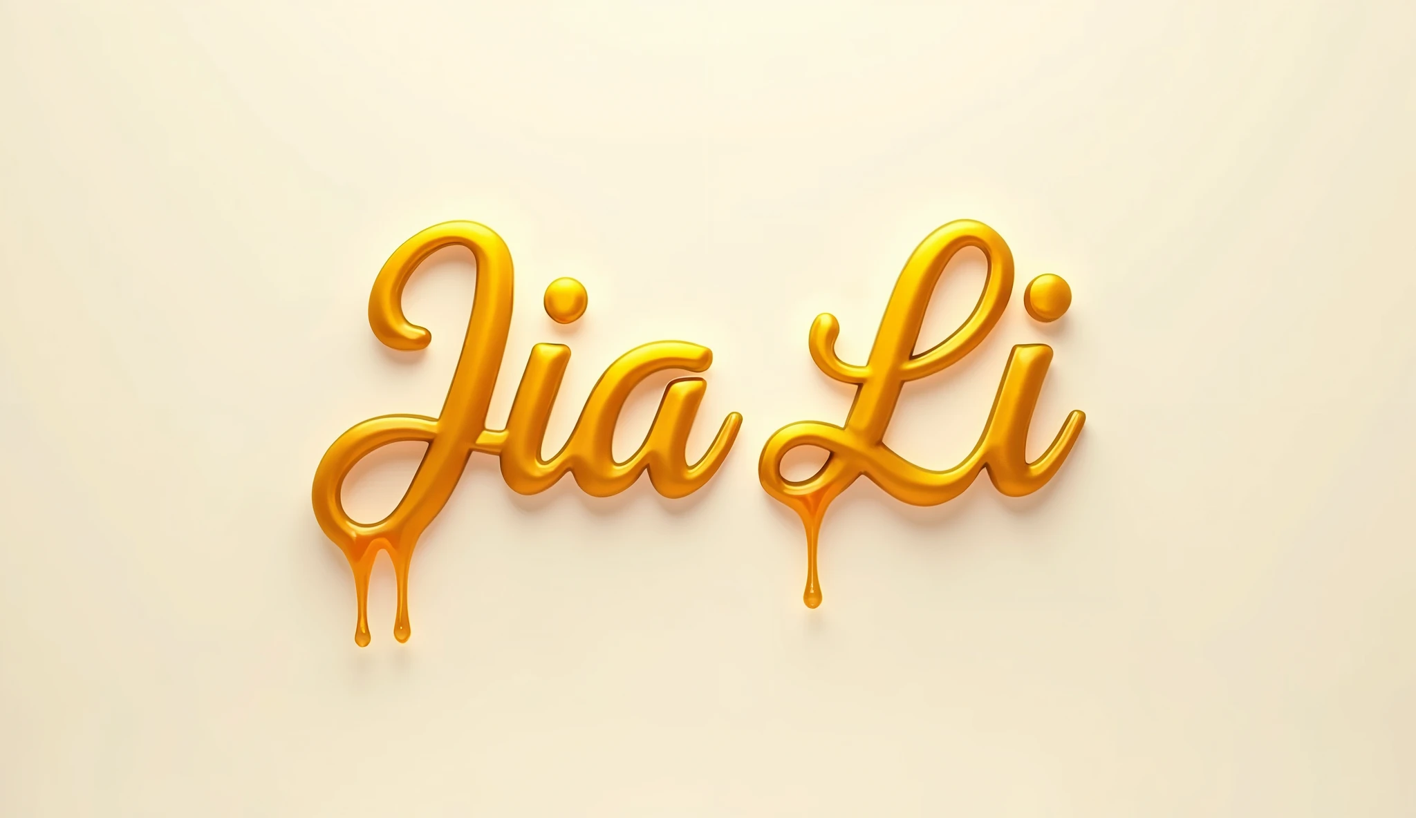 Write to me "Jia Li" with a more rounded and chic font in honey yellow, dripping honey from the letters