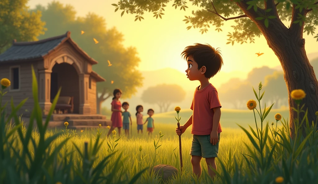 **The traveler began to tell a story. It was about a poor boy named Deepak from a small village. Deepak also had no interest in studying. He worked in the fields every day and rested at home in the evening. His parents always advised him to study, but Deepak never paid attention.**