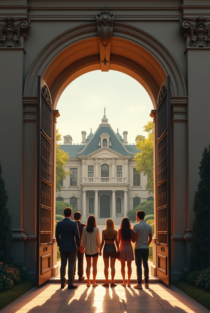 Group of Friends at the Mansion Door: