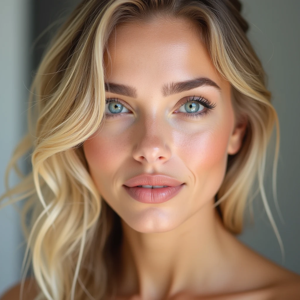 blonde woman with clear face