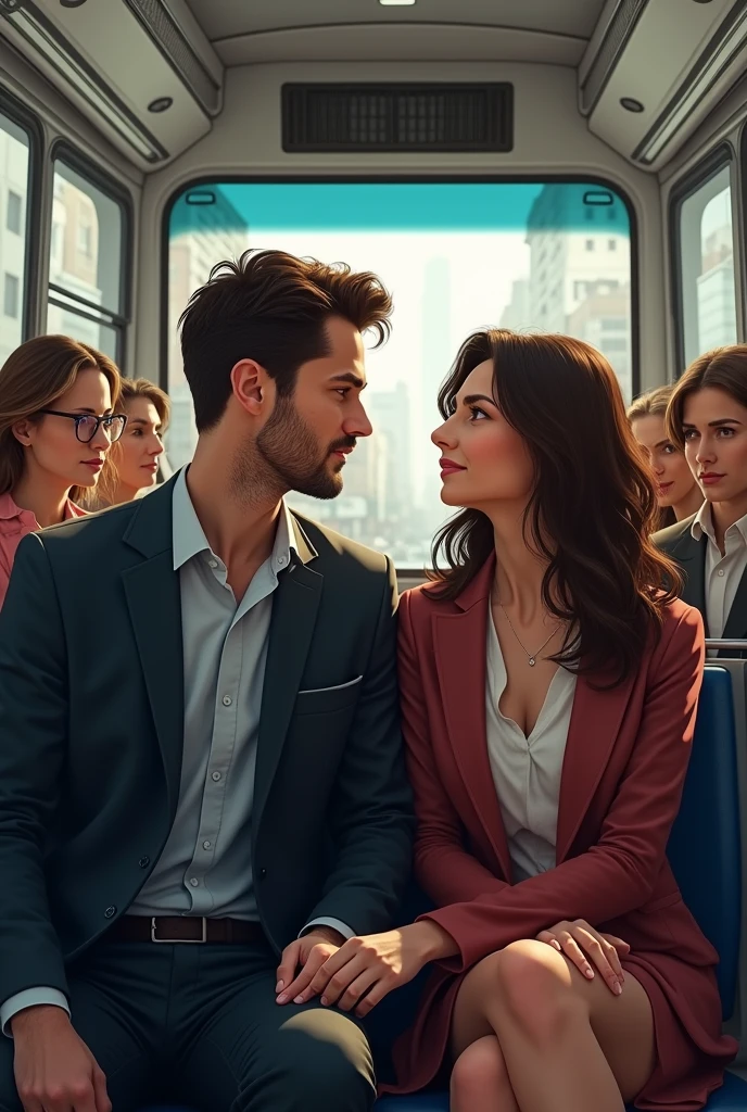 A man and a woman met on a bus and sat next to each other