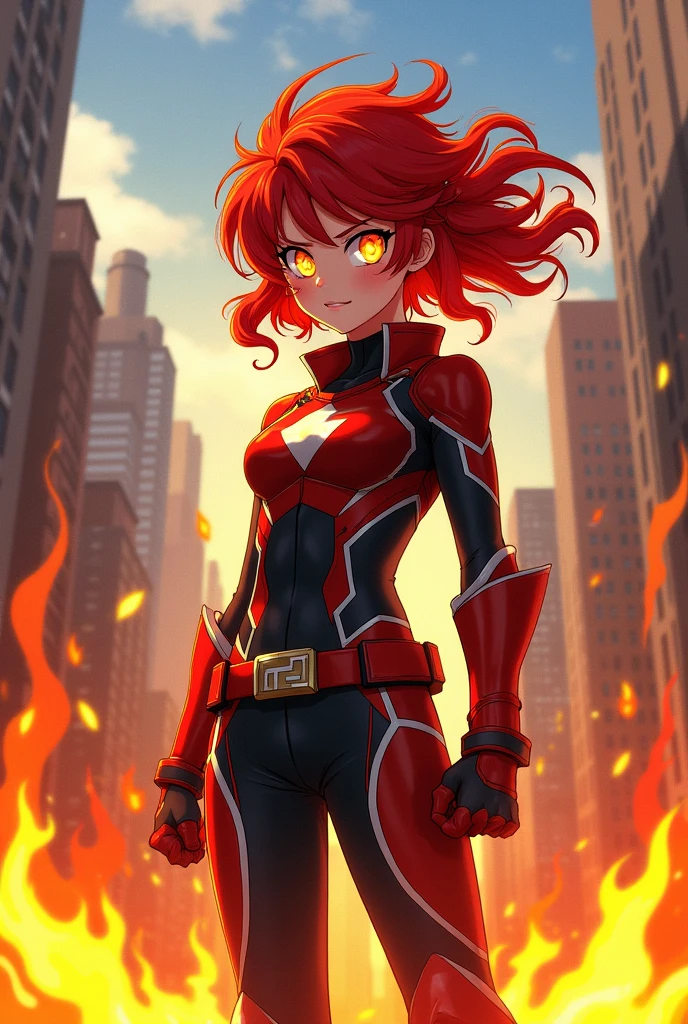 My hero academia girl with red hair,fire powers with my hero academia uniform
