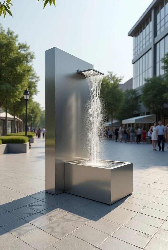 Hello, I want you to design me a standing water fountain to place in a square, Which contains a LINEAR design and is made of a sheet metal material. I have a low budget to do it., It has to be something simple