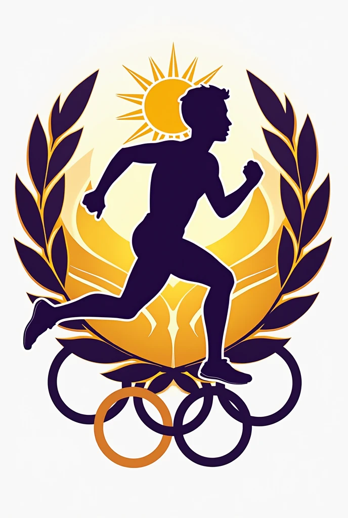create a logo for school games with some Olympic competition elements in yellow and purple colors