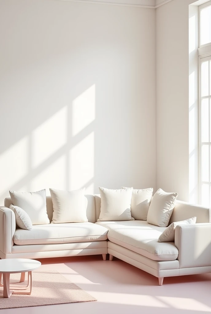 5 seater Sofa with coffee table in white and pink color 