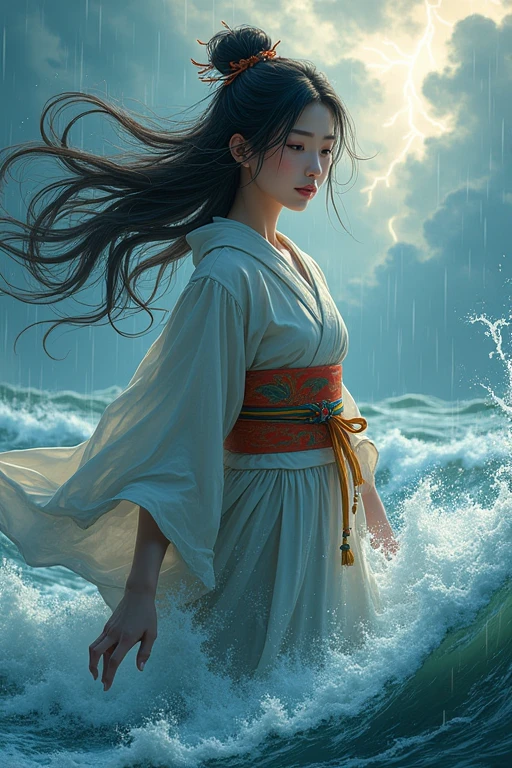 Beautiful girl with a typhoon motif, anime style