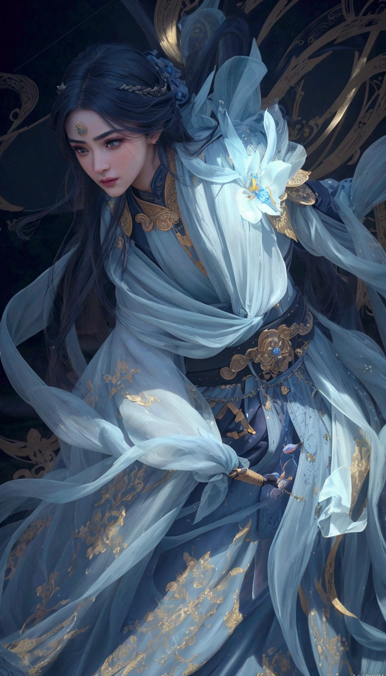a handsome young man in a xianxia costume, beautiful detailed eyes, beautiful detailed lips, extremely detailed face, long eyelashes, elegant pose, intricate costume design, vibrant colors, dramatic lighting, cinematic, (best quality,4k,8k,highres,masterpiece:1.2),ultra-detailed,(realistic,photorealistic,photo-realistic:1.37),concept art