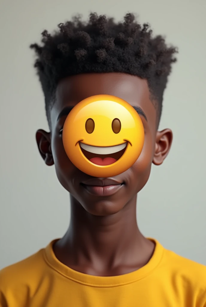 Un garçon ado Africain, photos réel,un emoji souriant réaliste humaines remplace son visage