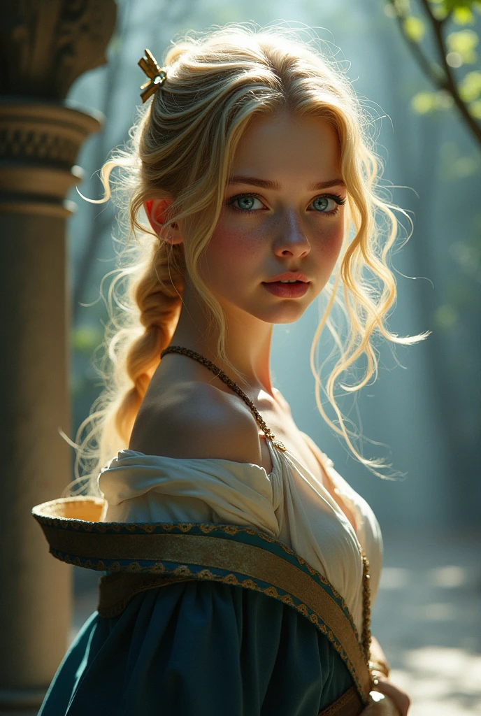 blond,woman,Childlike,Grandmaster,Blue Eyes,Good figure,20 years old