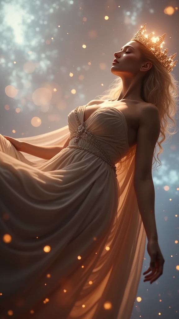arafed woman in a white dress with a crown and a tiable, princess intergalactica, portrait of queen of light, portrait knights of zodiac girl, artificial intelligence princess, a beautiful fantasy empress, cyborg goddess in cosmos, knights of zodiac girl, ((a beautiful fantasy empress)), ice queen, white haired deity, queen of the galaxy