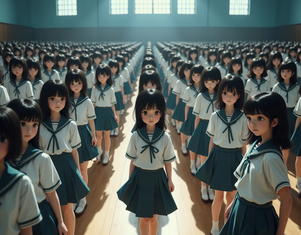(Japanese Clone-girls=Myself), (Super Best masterpiece Clone-girls Raw Photography Art), (16K, Highest quality, Ultra-high resolution, RAW Photos), (It&#39;s so unrealistic., With unparalleled depiction, With an unfathomable sight, An unprecedented and shocking worldview, Clone-girls: In a world of mass reproduction, Ultra-realistic), (Japanese Girls, 16yo, Small face, Thick black hair, long hair, Dark Eyes, Mature face, かわいいsmile, Smiling face, A gentle gaze, Very pleasant look), (Very beautiful detailed girls, Accurate body structure, Accurate body movements, Very detailed body, (Super big breasts, Large bulge of ample breasts)), (Schoolgirl uniform, Short sleeve, mini skirt, Emphasise the fullness of your breasts), (Very detailed, Myself cloning, Depiction of splitting oneself, 1Myself girl→1,000,000,000,000,000,000,000,000,000,000Myself cloning girls), (Very detailed and intricate, Myself clone-girlsから, Myself&#39;s body is multiplying, A perfectly matched depiction, (In the same female body,With the same face, With the same hairstyle, In the same clothes, At the same height, 同じSuper big breasts)), (Myself girls only), Academy, gym, stage, academic level, Commemorative photo depiction, Group photo, Tiered stage photography, smile, Ultra-wide field of view