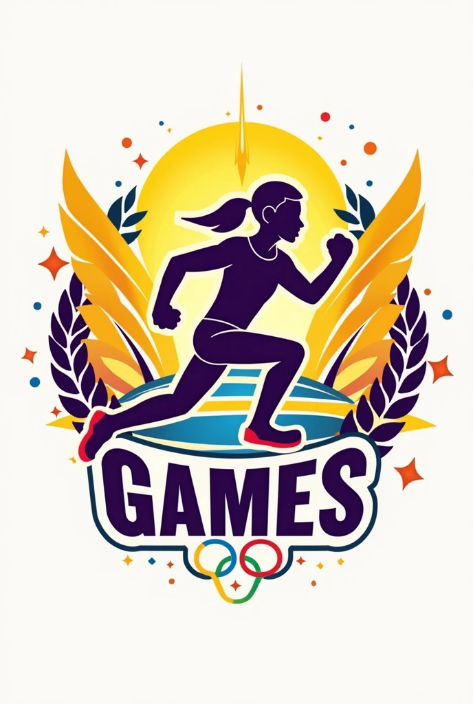 create a logo for school games with some Olympic competition elements in yellow and purple colors