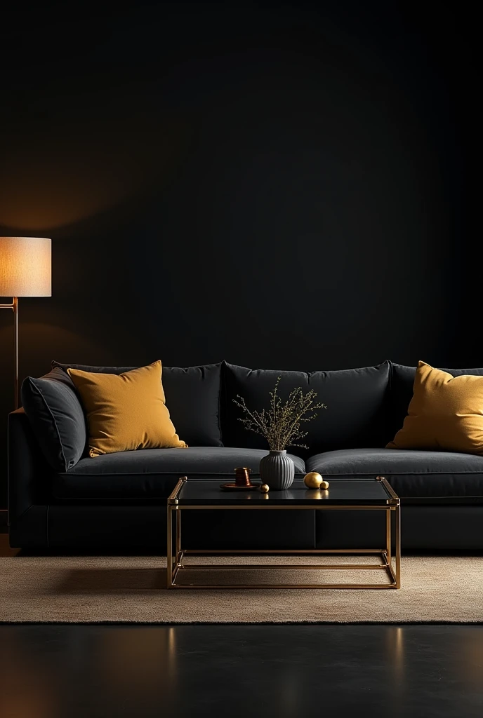 Corner sofa with table set in black and golden color