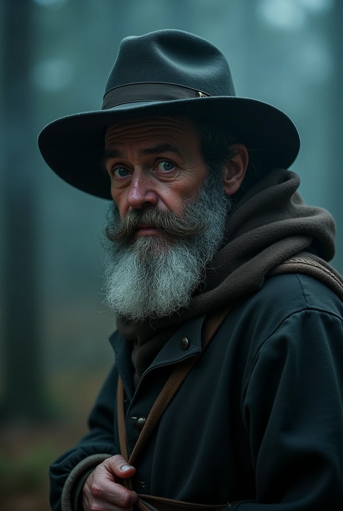 Famous British comedian actor、Cosplay as a hermit、Good artistic sense、Beautiful composition、Smoke so much that you can&#39;t see、Surprise Performance、Attention to detail、Cinema lighting、Outstanding comedy scenes