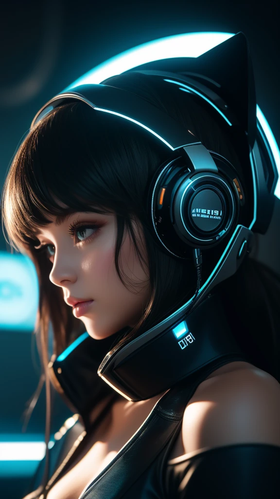 Best quality 8k Woman , DJ futurista.
With super beautiful headphones .
fancy dress.
It is in an environment that transmits a lot of music.
This centralizes, staring at the camera. 