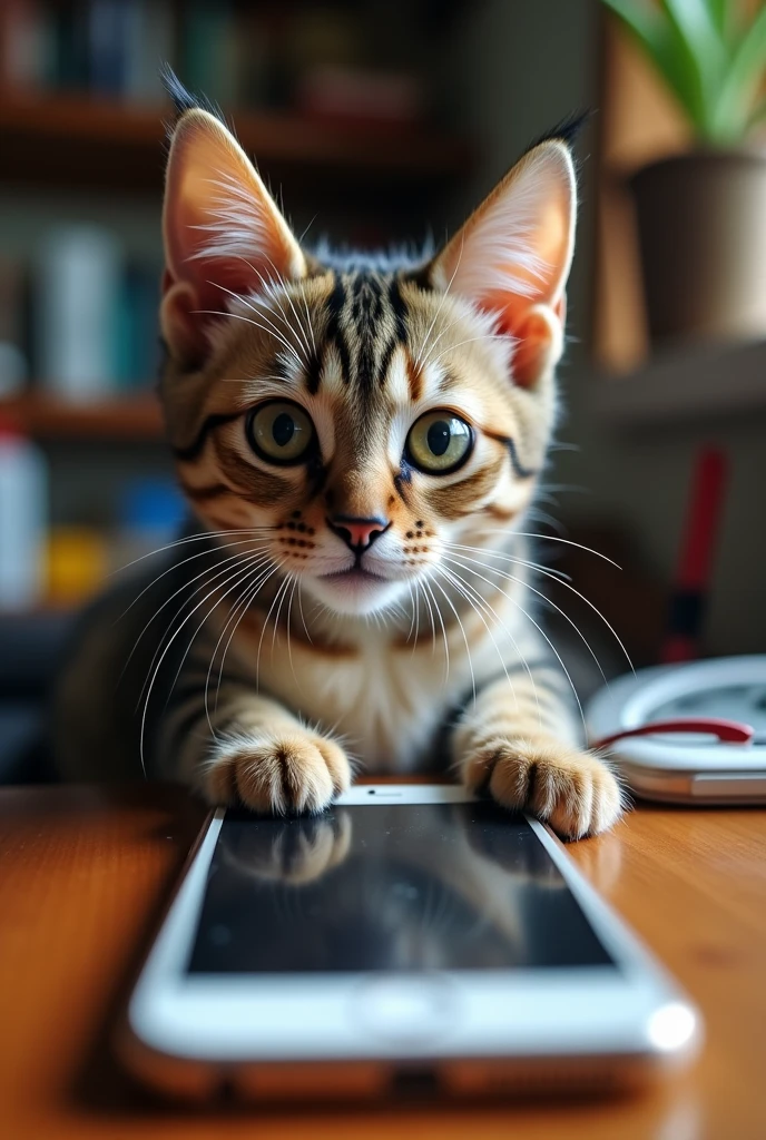 Cat glued to the cell phone camera