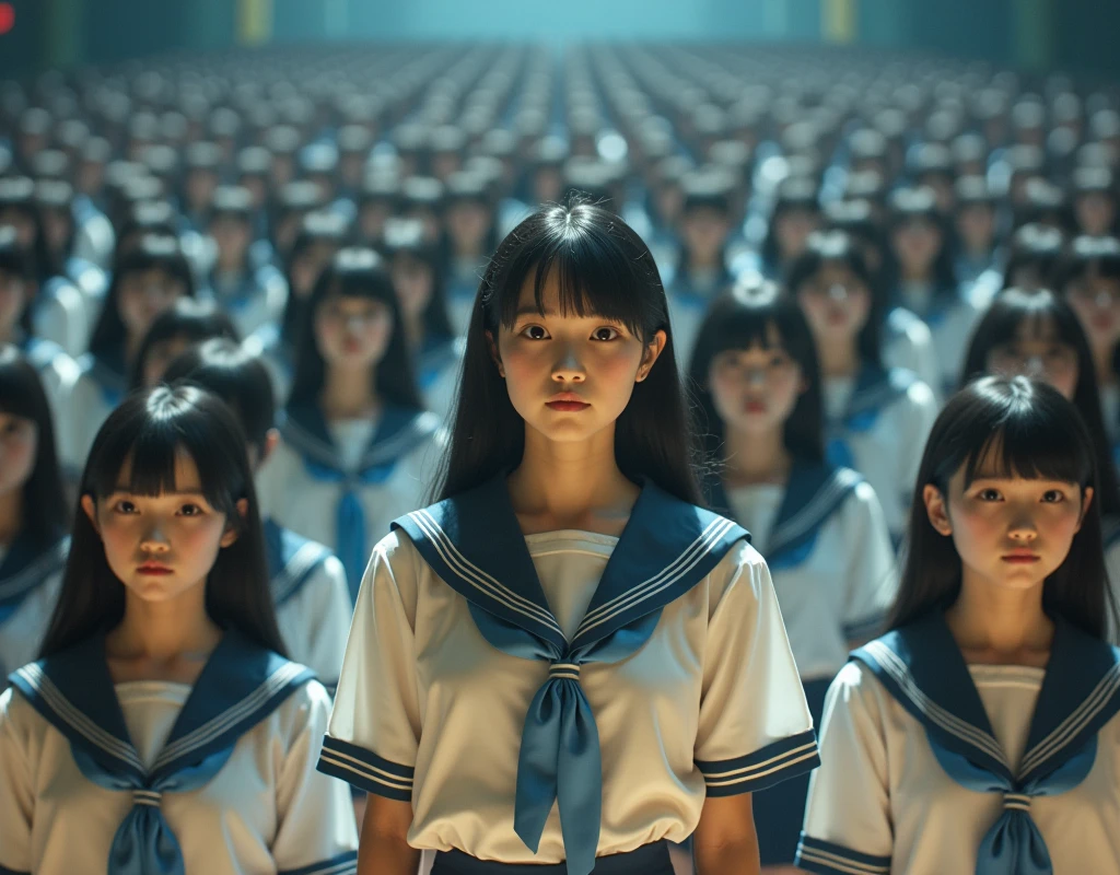 (Japanese Clone-girls=Myself), (Super Best masterpiece Clone-girls Raw Photography Art), (16K, Highest quality, Ultra-high resolution, RAW Photos), (It&#39;s so unrealistic., With unparalleled depiction, With an unfathomable sight, An unprecedented and shocking worldview, Clone-girls: In a world of mass reproduction, Ultra-realistic), (Japanese Girls, 16yo, Small face, Thick black hair, long hair, Dark Eyes, Mature face, かわいいsmile, Smiling face, A gentle gaze, Very pleasant look), (Very beautiful detailed girls, Accurate body structure, Accurate body movements, Very detailed body, (Super big breasts, Large bulge of ample breasts)), (Schoolgirl uniform, Short sleeve, mini skirt, Emphasise the fullness of your breasts), (Very detailed, Myself cloning, Depiction of splitting oneself, 1Myself girl→1,000,000,000,000,000,000,000,000,000,000Myself cloning girls), (Very detailed and intricate, Myself clone-girlsから, Myself&#39;s body is multiplying, A perfectly matched depiction, (In the same female body,With the same face, With the same hairstyle, In the same clothes, At the same height, 同じSuper big breasts)), (Myself girls only), Academy, gym, stage, academic level, Commemorative photo depiction, Group photo, Tiered stage photography, smile, Ultra-wide field of view