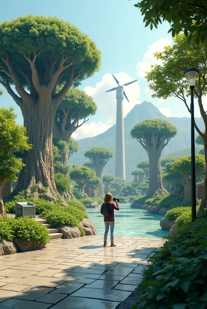Technology-based interactive park, ada game VR, there are robots to clean rivers, navigation guide robot, art installation with wind as the driving force, hawk-eagle topiary