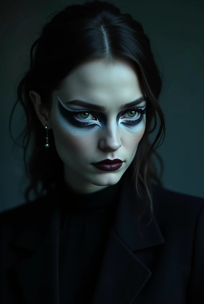 Fais-moi le maquillage noir que possède Robert Pattinson autour de ses yeux, en y remplaçant la couleur noir par du blanc.