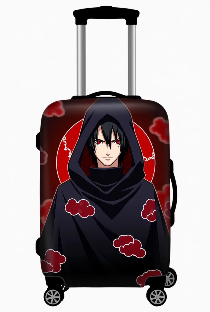 A trolley bag having Itachi uchiha in akatsuki uniform as design