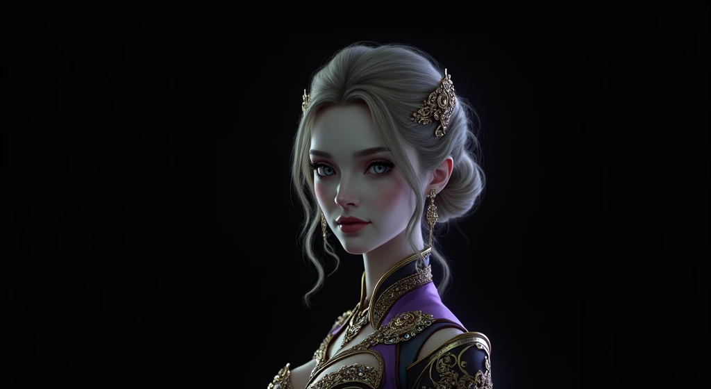 close-up of a woman in a gold and purple dress, chengwei pan on artstation, by Yang J, detailed fantasy art, stunning character art, fanart best artstation, epic and exquisite character art, beautiful armor, extremely detailed art, detailed digital anime art, artgerm on artstation pixiv, girl in armor